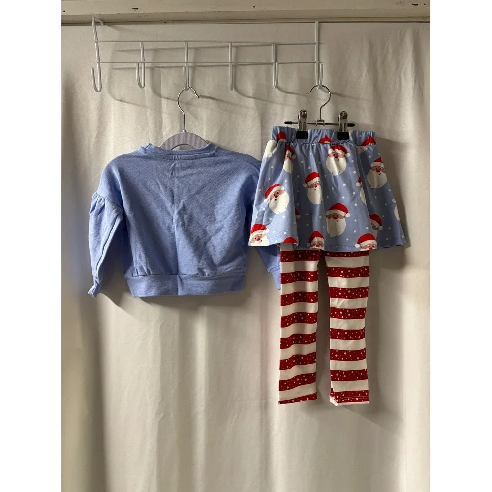 Millie Loves Lily NWT Girls‎ 2T Blue Santa Skirt Pants Set Sweatshirt